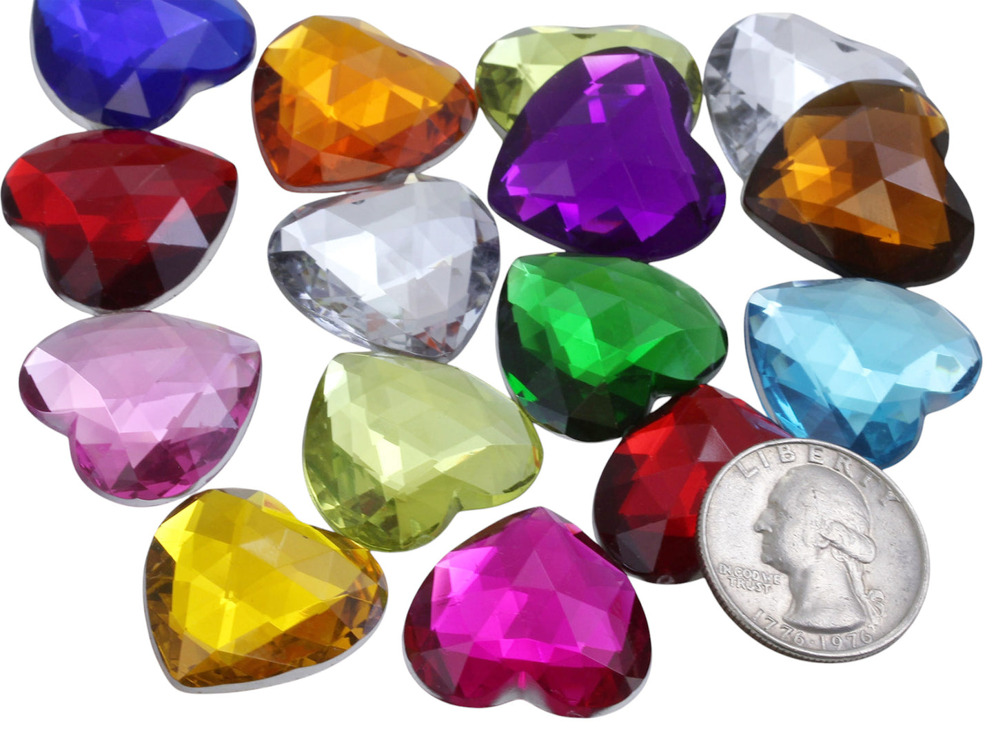 Assorted Colors Flat Back Heart Gems
