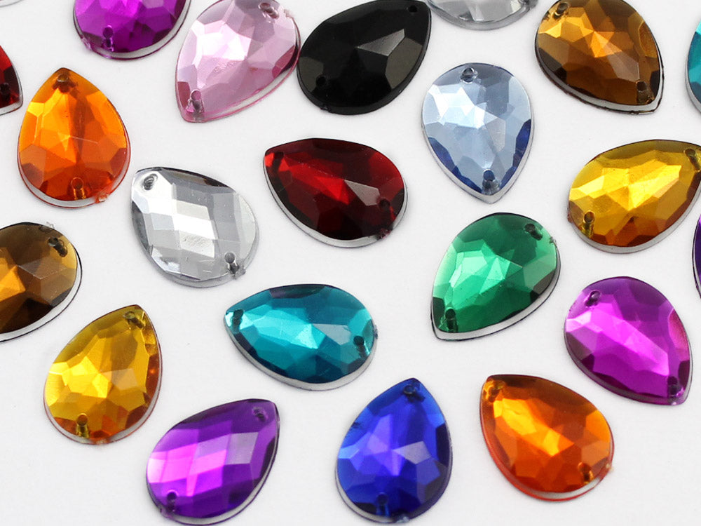 Green Emerald Teardrop Sew On Gems - 18x13mm - 50 Pieces