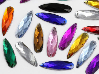 Pierres précieuses à coudre en forme de goutte allongée de saphir bleu - 28 x 8 mm - 30 pièces