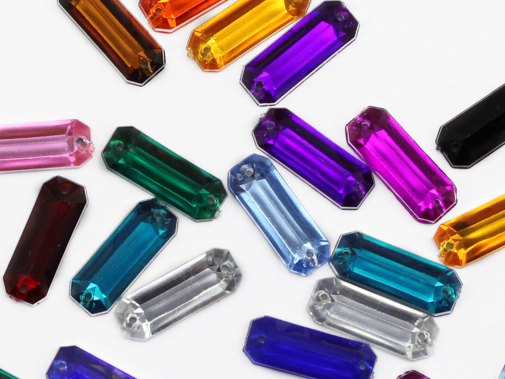 assorted colors multicolor multipack baguette rectangle rectangular flat back sew on sewing beads craft gems plastic rhinestones acrylic gemstones jewels with holes for clothing embellishments costume making cosplay diy garment prop making dress jewels for fabric crystals 