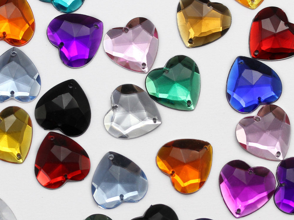 assorted colors multicolor multipack heart valentine's day love flat back sew on sewing beads craft gems plastic rhinestones acrylic gemstones jewels with holes for clothing embellishments costume making cosplay diy garment prop making dress jewels for fabric crystals 