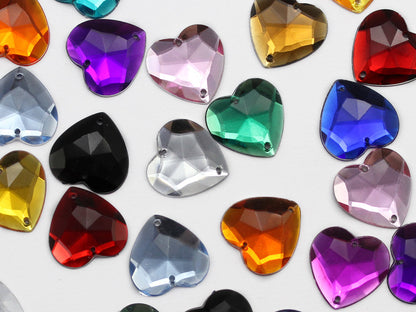 assorted colors multicolor multipack heart valentine's day love flat back sew on sewing beads craft gems plastic rhinestones acrylic gemstones jewels with holes for clothing embellishments costume making cosplay diy garment prop making dress jewels for fabric crystals 
