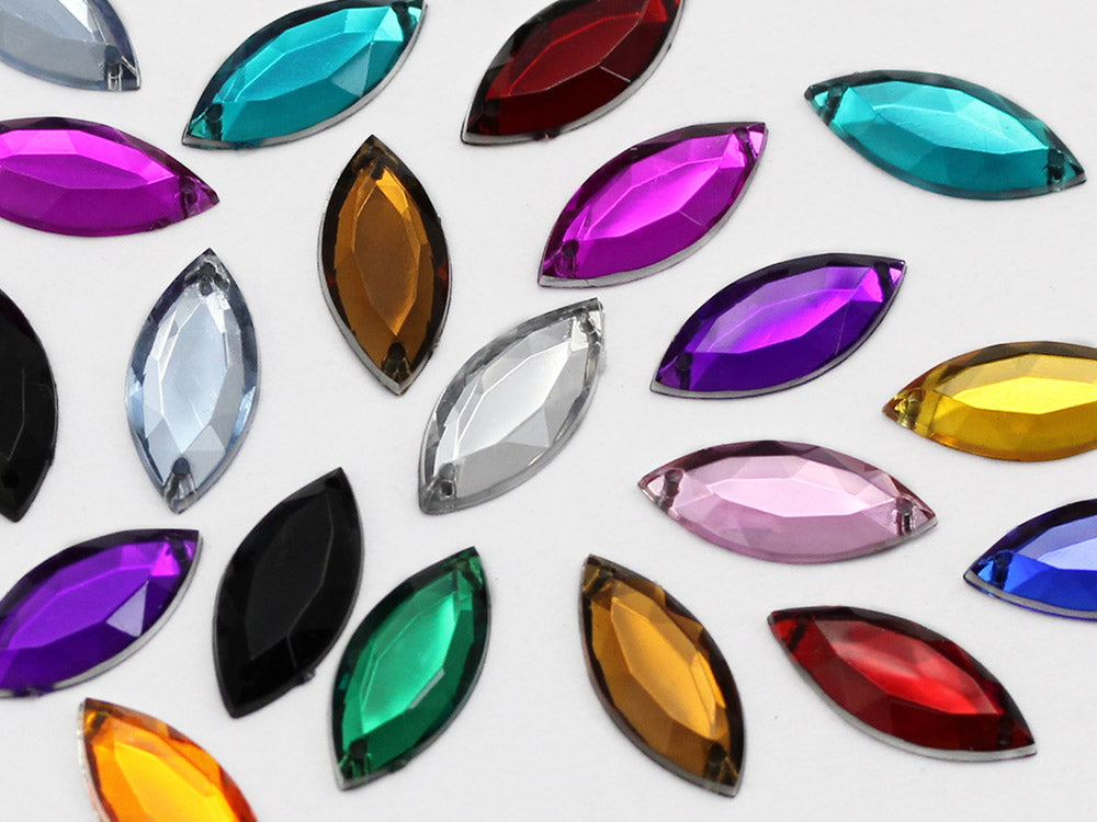 assorted colors multicolor multipack navette marquise horse eye flat back sew on sewing beads craft gems plastic rhinestones acrylic gemstones jewels with holes for clothing embellishments costume making cosplay diy garment prop making dress jewels for fabric crystals 