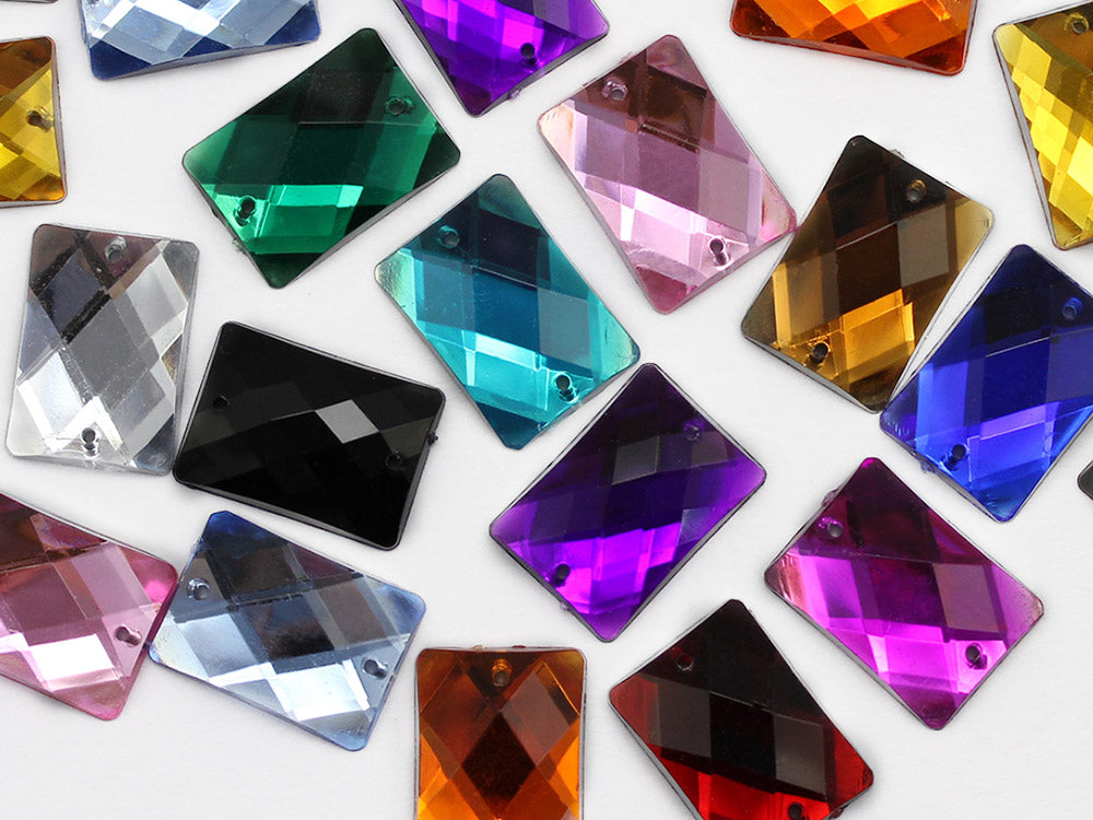 assorted colors multicolor multipack rectangle rectangular flat back sew on sewing beads craft gems plastic rhinestones acrylic gemstones jewels with holes for clothing embellishments costume making cosplay diy garment prop making dress jewels for fabric crystals 