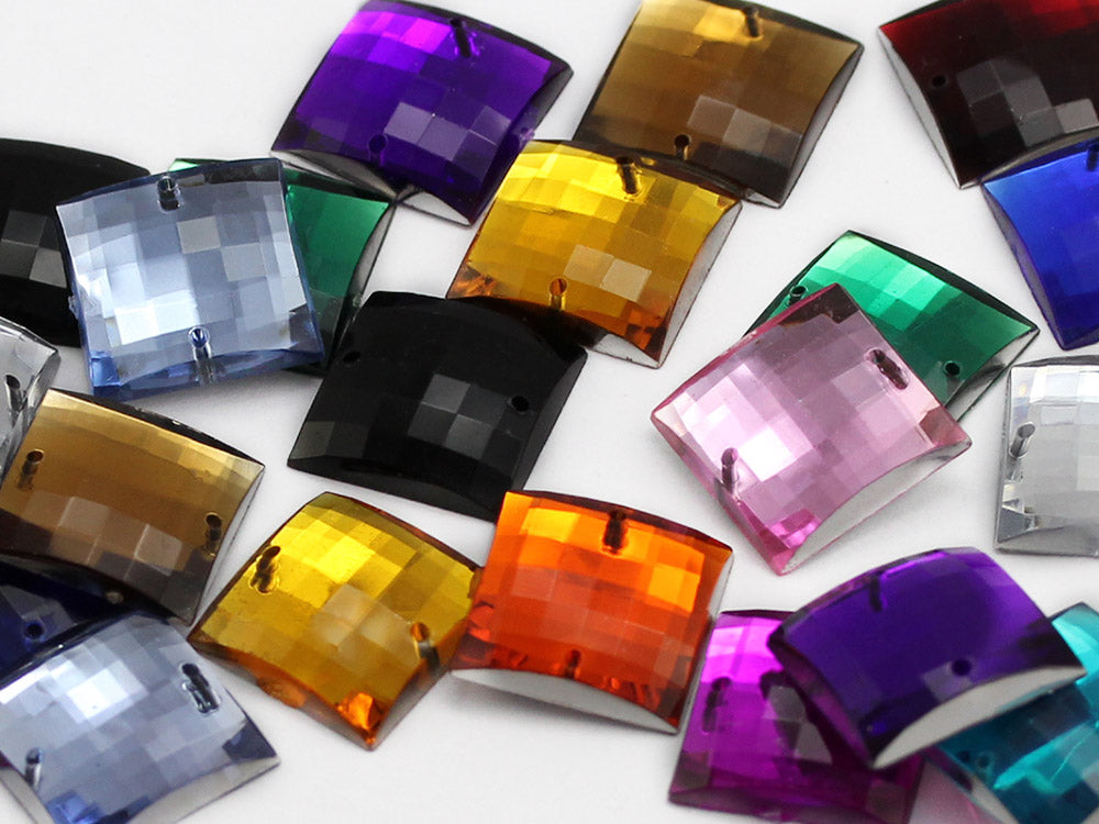 assorted colors multicolor multipack square flat back sew on sewing beads craft gems plastic rhinestones acrylic gemstones jewels with holes for clothing embellishments costume making cosplay diy garment prop making dress jewels for fabric crystals 