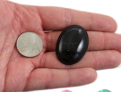 Extra Large Black Flat Back Oval Cabochons - 40x30mm - 4 Pieces