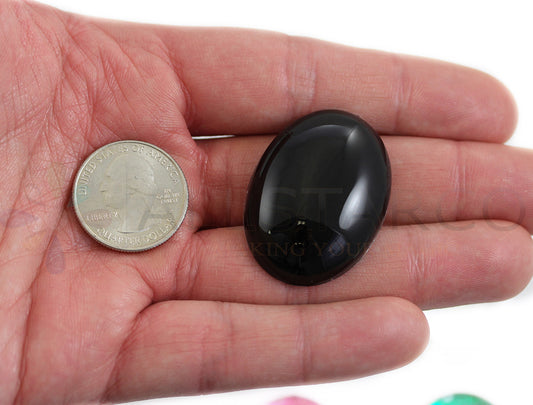 Extra Large Black Flat Back Oval Cabochons - 40x30mm - 4 Pieces