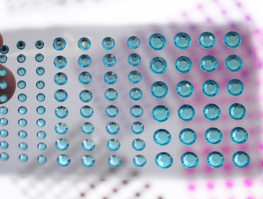 blue aqua aquamarine 3 sizes 4mm 6mm 8mm round sticky rhinestones stick on gems self adhesive jewels lead free  face stones party cosplay face gemstones rhinestones card making invitations body jewels skin phone craft embellishments with glue sparkle crafting scrapbooking diy peel and stick halloween birthday wedding shinny allstarco plastic sticky back jewels stickon stick-on rave jewels diy flat back