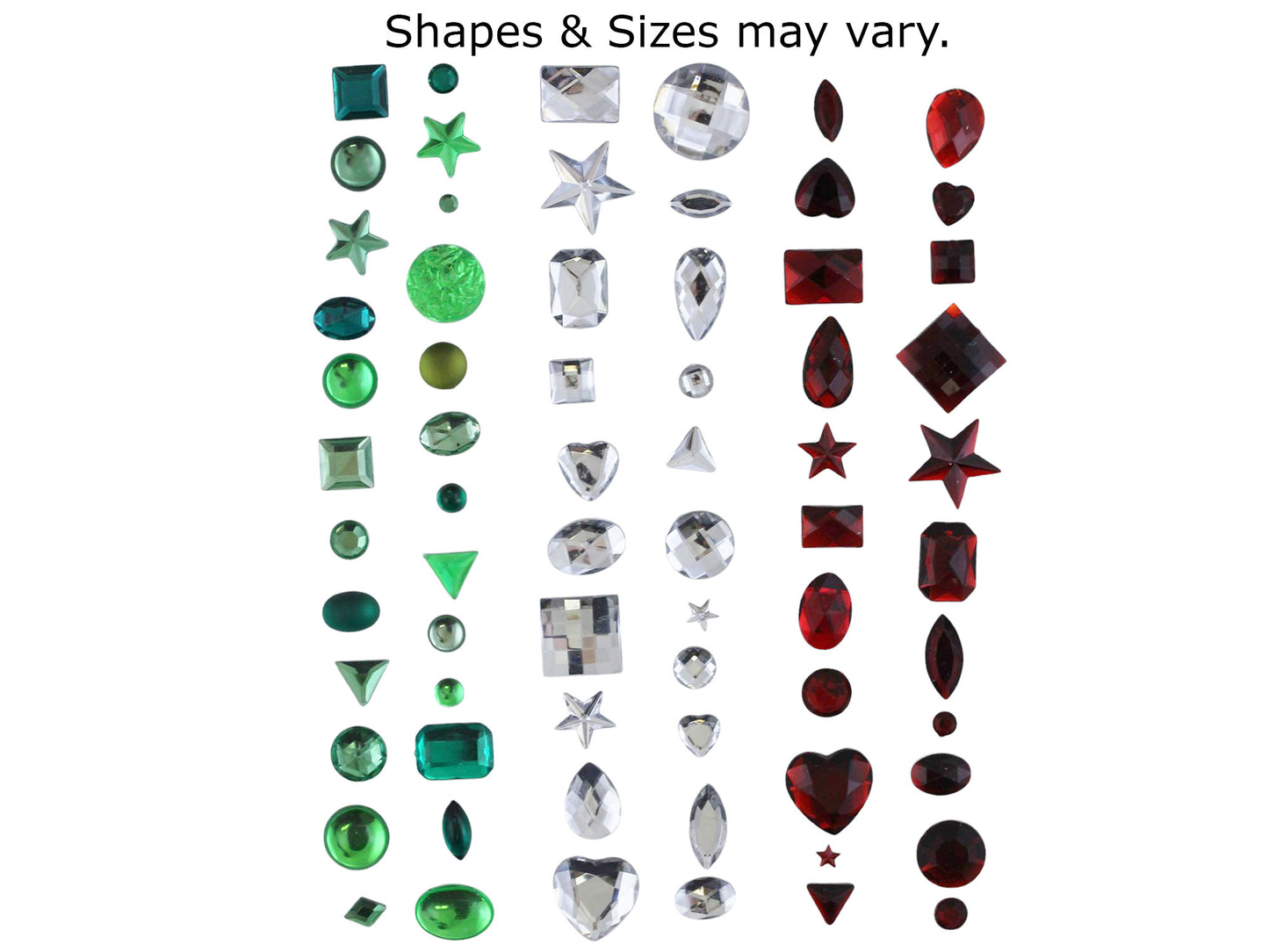 Christmas Holiday Mix Red Green & Clear Flat Back Gems In Bulk