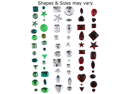 Christmas Holiday Mix Red Green & Clear Flat Back Gems In Bulk