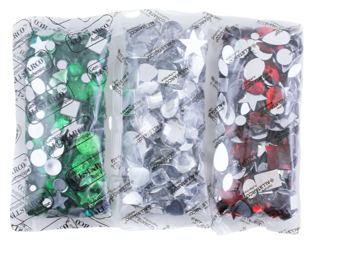 Christmas Holiday Mix Red Green & Clear Flat Back Gems In Bulk