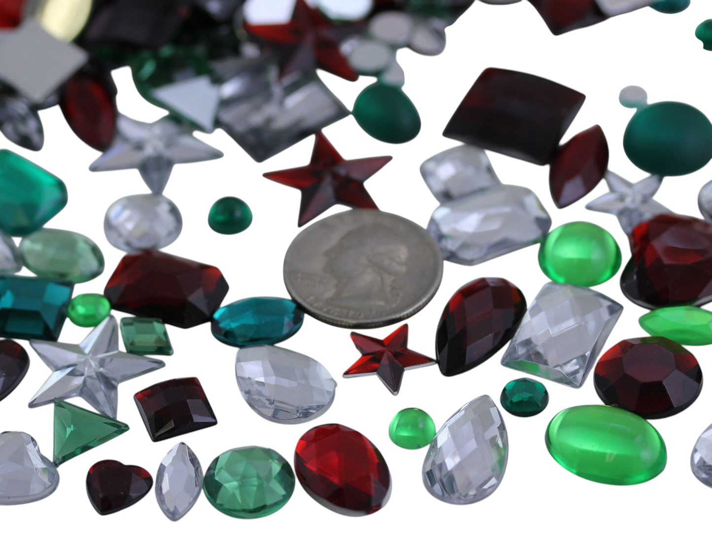 Christmas Holiday Mix Red Green & Clear Flat Back Gems In Bulk