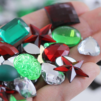 Christmas Holiday Mix Red Green & Clear Flat Back Gems In Bulk