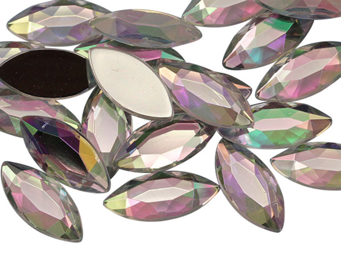 crystal ab iridescent navette flat back acrylic gems plastic marquise horse eye rhinestones for craft gemstones body jewels face skin cabochons embellishments cosplay prop making jewelry making party diy crafts costume making scrapbooking high quality allstarco décor stones larp events film making