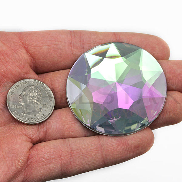 crystal clear ab iridescent extra large stick on round gems plastic sticky jewels self adhesive circle rhinestones big gemstones huge stones acrylic cabochons for cosplay prop making steven universe diy craft furniture embellishments display merchandising windows décor walls theater decoration film making lead free with glue peel and stick stickon allstarco