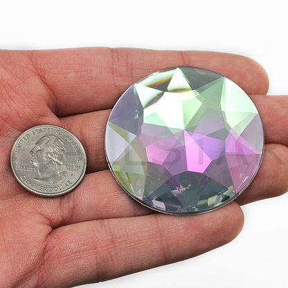 crystal clear ab iridescent extra large stick on round gems plastic sticky jewels self adhesive circle rhinestones big gemstones huge stones acrylic cabochons for cosplay prop making steven universe diy craft furniture embellishments display merchandising windows décor walls theater decoration film making lead free with glue peel and stick stickon allstarco