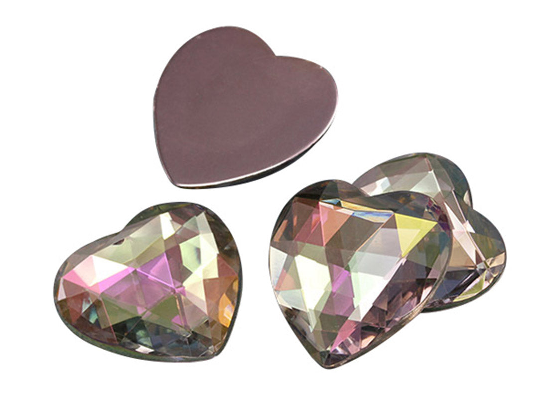 Crystal Clear AB Heart Flat Back Gems