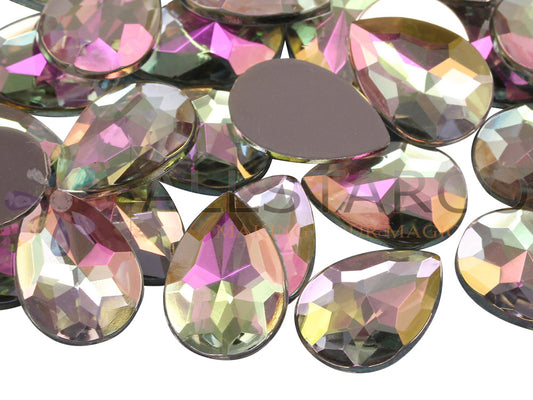 crystal ab iridescent teardrop flat back acrylic gems pear tear drop plastic rhinestones for craft gemstones body jewels face skin cabochons embellishments cosplay prop making jewelry making party diy crafts costume making scrapbooking high quality allstarco décor stones larp events film making