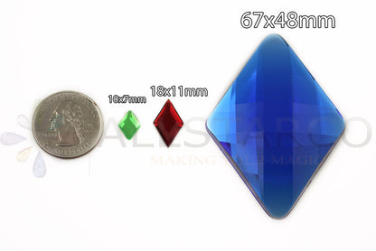 size chart reference compare stick on diamond gems plastic sticky rhombus jewels self adhesive rhinestones big gemstones huge stones acrylic cabochons for cosplay prop making steven universe diy craft furniture embellishments display merchandising windows décor walls theater decoration film making lead free with glue peel and stick stickon allstarco