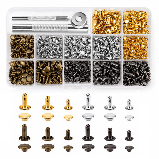 480 Sets Double Cap Rivets Kit with Tools – 4 Colors & 3 Styles Metal Leather Rivets for Fabric, Bags, Shoes, Belts, DIY Crafts, Repair