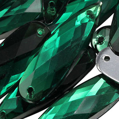 Gemas alargadas para coser en forma de lágrima de color verde esmeralda (28 x 8 mm), 30 unidades