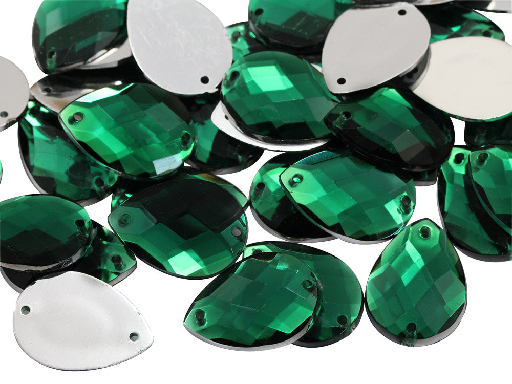 Green Emerald Teardrop Sew On Gems - 18x13mm - 50 Pieces
