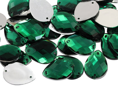 Green Emerald Teardrop Sew On Gems - 18x13mm - 50 Pieces