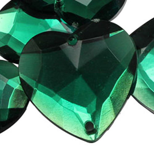 green emerald heart valetine's day love flat back sew on sewing beads craft gems plastic rhinestones acrylic gemstones jewels with holes for clothing embellishments costume making cosplay diy garment prop making dress jewels for fabric crystals allstarco