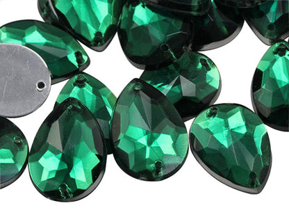 Green Emerald Teardrop Sew On Gems - 18x13mm - 50 Pieces
