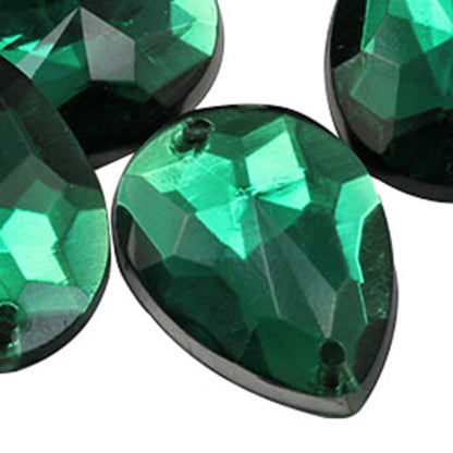 Green Emerald Teardrop Sew On Gems - 18x13mm - 50 Pieces