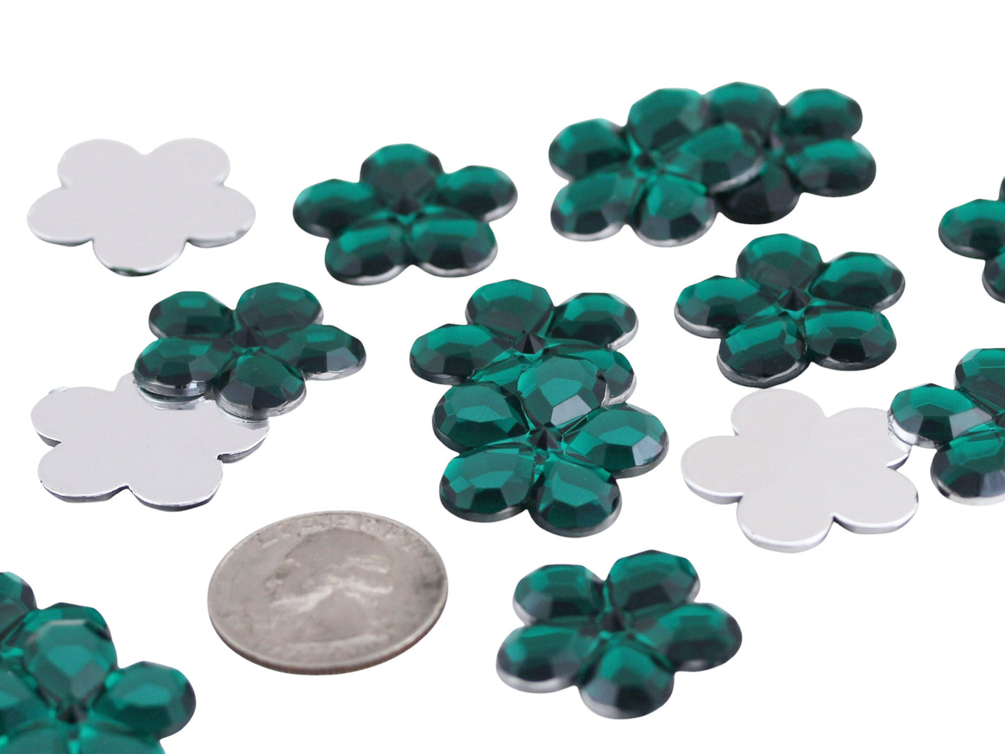 Green Emerald Flat Back Flower Gems - 25mm - 15 Pieces