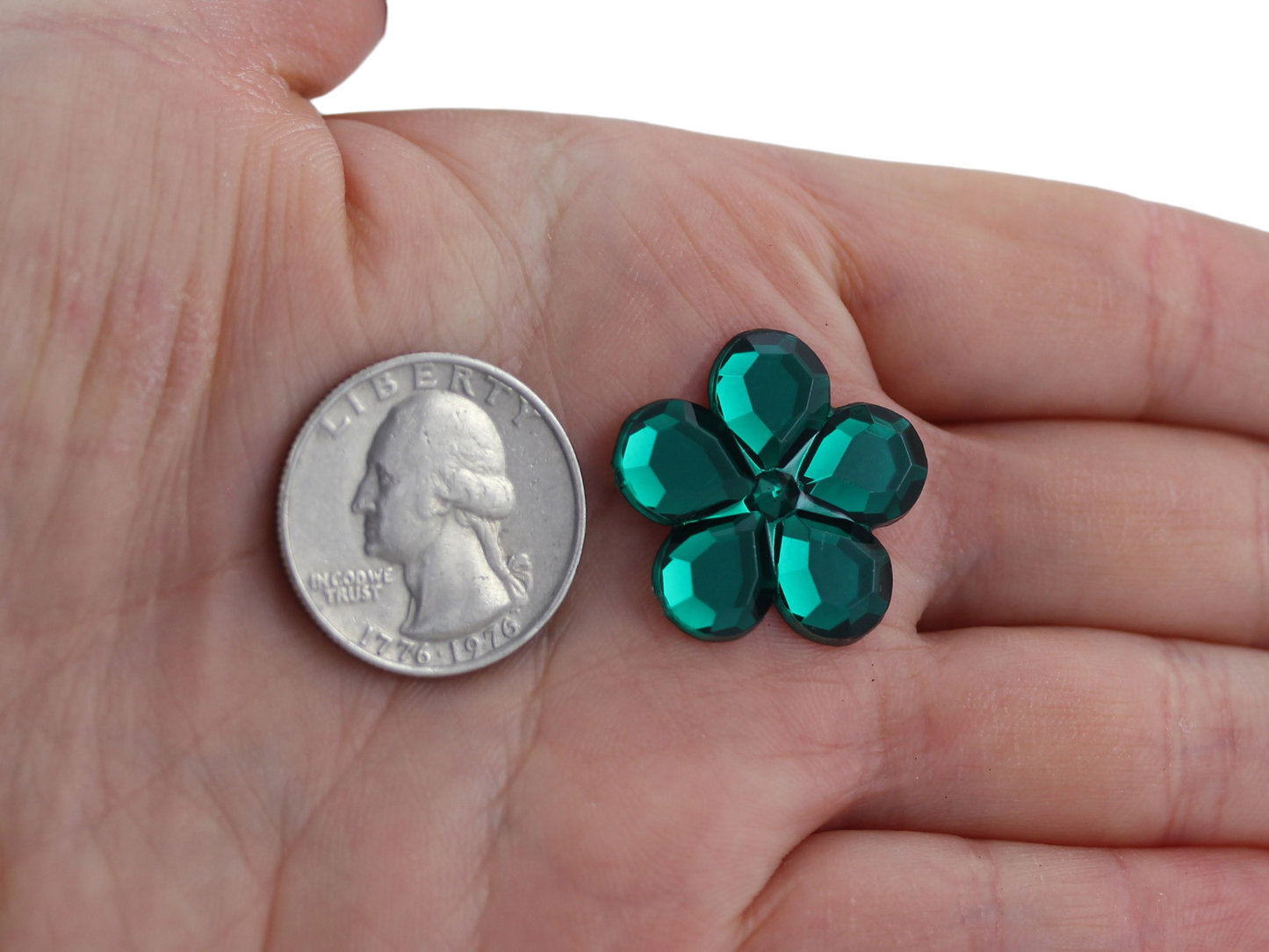 Green Emerald Flat Back Flower Gems - 25mm - 15 Pieces
