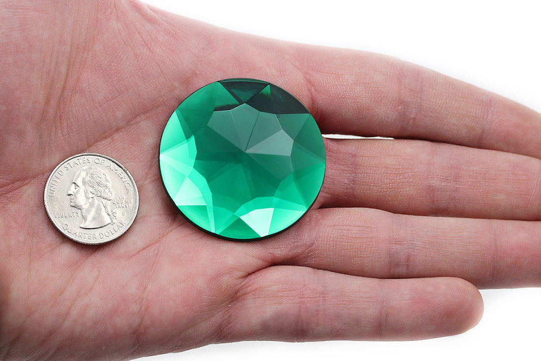 green emerald extra large stick on round gems plastic sticky jewels self adhesive circle rhinestones big gemstones huge stones acrylic cabochons for cosplay prop making steven universe diy craft furniture embellishments display merchandising windows décor walls theater decoration film making lead free with glue peel and stick stickon allstarco