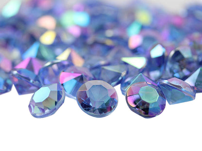 round blue ab acrylic diamonds wedding plastic décor gems confetti table scatter aquarium jewels stones iridescent party stones special occasions bridal showers sparkling decorations  vase fillers centerpieces dazzle accent floral arrangements point back gemstones allstarco diy crafts crafting