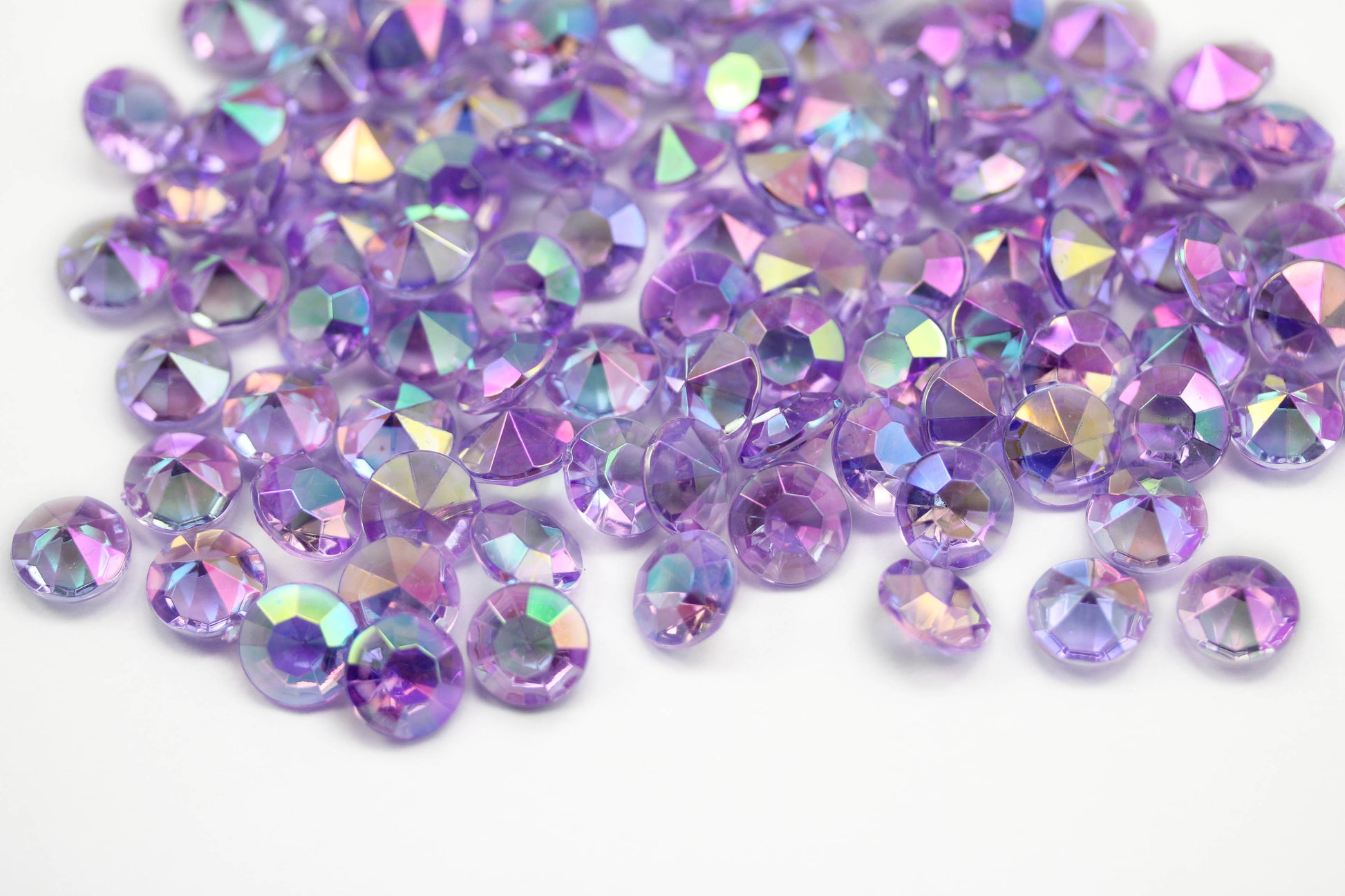 purple violet ab round acrylic diamonds wedding plastic décor gems confetti table scatter aquarium jewels stones iridescent party stones special occasions bridal showers sparkling decorations  vase fillers centerpieces dazzle accent floral arrangements point back gemstones allstarco diy crafts crafting