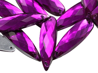 Pink Fuchsia Elongated Teardrop Sew On Gems - 28x8mm - 30 Pieces