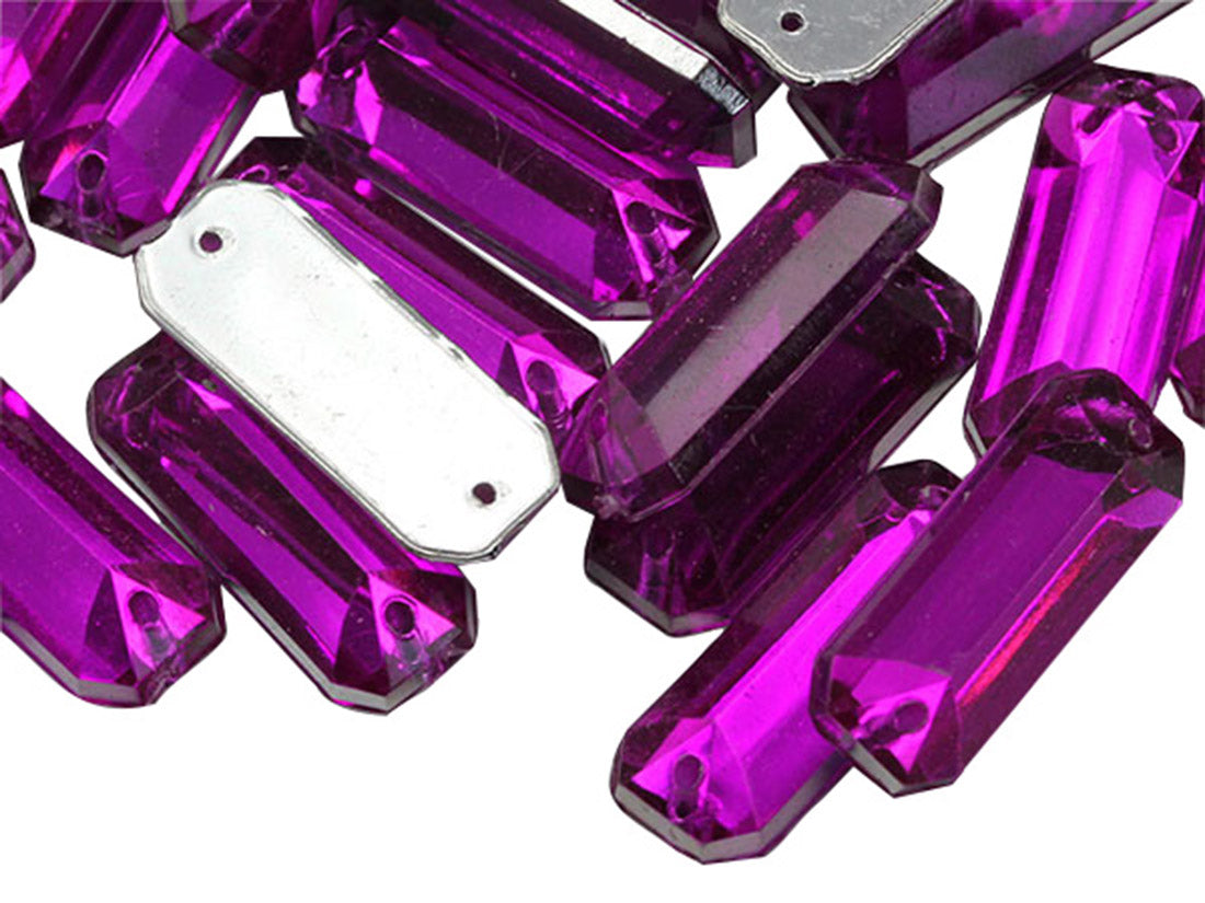 pink fuchsia magenta baguette rectangle rectangular flat back sew on sewing beads craft gems plastic rhinestones acrylic gemstones jewels with holes for clothing embellishments costume making cosplay diy garment prop making dress jewels for fabric crystals allstarco