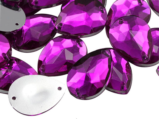 Pink Fuchsia Teardrop Sew On Gems - 18x13mm - 50 Pieces