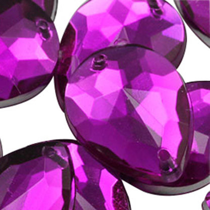 Gemas para coser en forma de lágrima de color fucsia rosa - 18 x 13 mm - 50 piezas