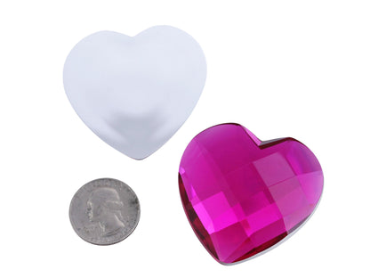 Pink Fuchsia Extra Large Flat Back Heart Gems - 50mm - 2 Pieces