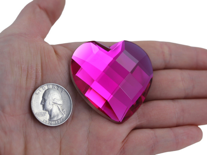 Pink Fuchsia Extra Large Flat Back Heart Gems - 50mm - 2 Pieces
