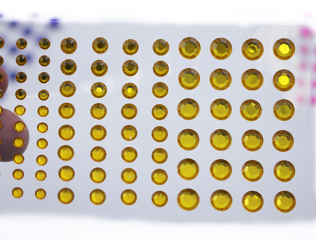 gold topaz 3 sizes 4mm 6mm 8mm round sticky rhinestones stick on gems self adhesive jewels lead free  face stones party cosplay face gemstones rhinestones card making invitations body jewels skin phone craft embellishments with glue sparkle crafting scrapbooking diy peel and stick halloween birthday wedding shinny allstarco plastic sticky back jewels stickon stick-on rave jewels diy flat back