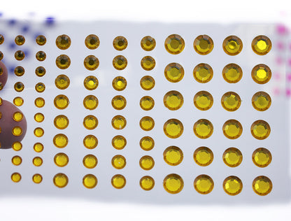 gold topaz 3 sizes 4mm 6mm 8mm round sticky rhinestones stick on gems self adhesive jewels lead free  face stones party cosplay face gemstones rhinestones card making invitations body jewels skin phone craft embellishments with glue sparkle crafting scrapbooking diy peel and stick halloween birthday wedding shinny allstarco plastic sticky back jewels stickon stick-on rave jewels diy flat back
