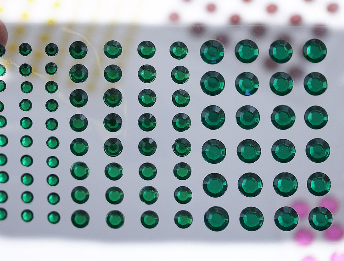 green emerald 3 sizes 4mm 6mm 8mm round sticky rhinestones stick on gems self adhesive jewels lead free  face stones party cosplay face gemstones rhinestones card making invitations body jewels skin phone craft embellishments with glue sparkle crafting scrapbooking diy peel and stick halloween birthday wedding shinny allstarco plastic sticky back jewels stickon stick-on rave jewels diy flat back