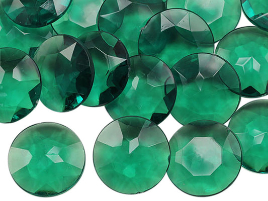 green emerald round acrylic pointed back point back gems treasure jewels plastic gemstones for games parties pirate bounty hunt stones for treasure chests party favors center pieces table scatters theatrical swashbuckler jewels props larp easter egg hunt allstarco