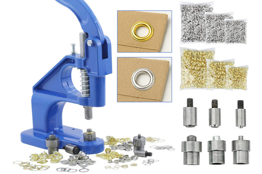 Grommet Starter Setter Kit - Handpress 3000 Gold & Silver Brass Grommets For DIY Crafts, Canvas, Leather, Fabric, Banners