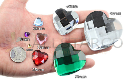 size chart comparison coin quarter reference heart flat back acrylic gems valentine's day love gift girlfriend boyfriend mom dad family plastic rhinestones for craft gemstones body jewels face skin cabochons embellishments cosplay prop making jewelry making party diy crafts costume making scrapbooking high quality allstarco décor stones larp events film making