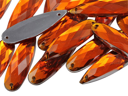 Pierres précieuses à coudre en forme de larme allongée en jacinthe orange - 28 x 8 mm - 30 pièces