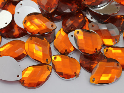 Pierres précieuses à coudre en forme de larme de jacinthe orange - 18 x 13 mm - 50 pièces
