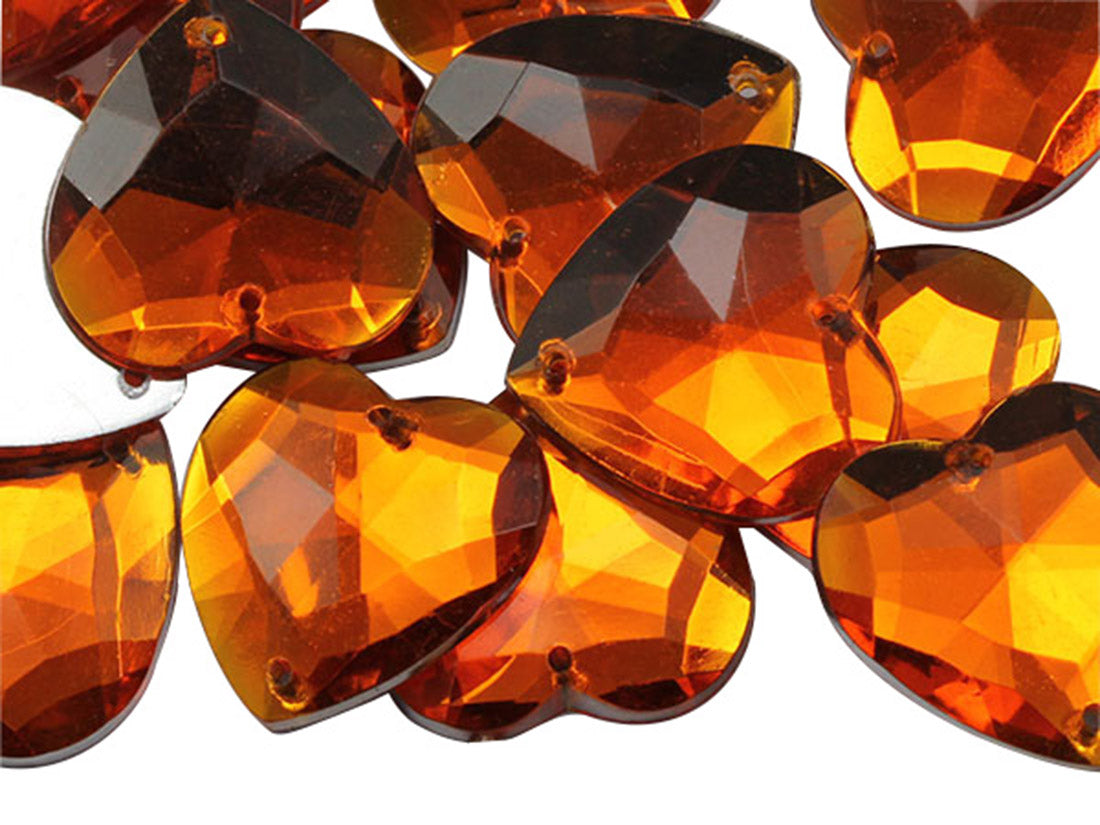 orange hyacinth heart valetine's day love flat back sew on sewing beads craft gems plastic rhinestones acrylic gemstones jewels with holes for clothing embellishments costume making cosplay diy garment prop making dress jewels for fabric crystals allstarco